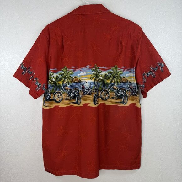 Hawaiian Reserve Collection Hawaii Aloha Shirt LARGE Red Island Motorcycle Bike - Picture 4 of 11